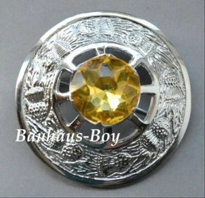 KILT PLAID BROOCH CAIRNGORM SET STONE SCOTTISH THISTLES HIGHLAND TARTAN MENSWEAR - Picture 1 of 8