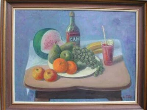 Ölgemälde Liska Karel CAMPARI und FRÜCHTE Ukraine Gemälde Kellerbar Stillleben - Bild 1 von 11