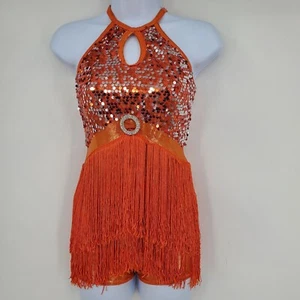A Wish Come True Who's That Chick Orange Orange Sequin Fringe Dance Costume LC - Picture 1 of 7