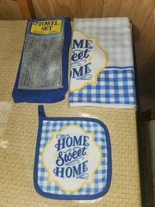 Neues 4-teiliges Küchentuch-Set mit Original-Etikett und Verpackung. Blau-weiße Karos - Bild 1 von 3