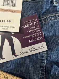 Pantalones de mezclilla de colección Gloria Vanderbilt Amanda talla 12 cortos azules enjuagados lavados elásticos - Nuevos - Imagen 1 de 11
