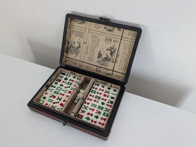 144 Piece Tiles Vintage Travel Mah jongg Set  - Vinyl Case - Clasp Lock - Image 1 of 4