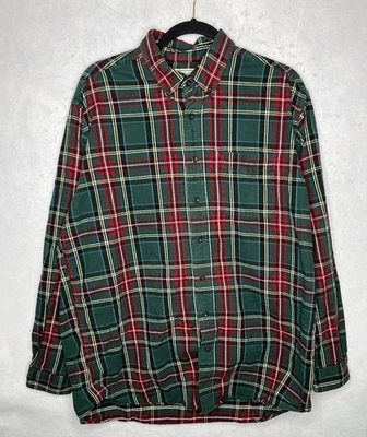 Camisa L.L.Bean Para Hombre Grande Alta Verde Rojo Franela a Cuadros Abotonada Manga Larga Foto 1 de 4