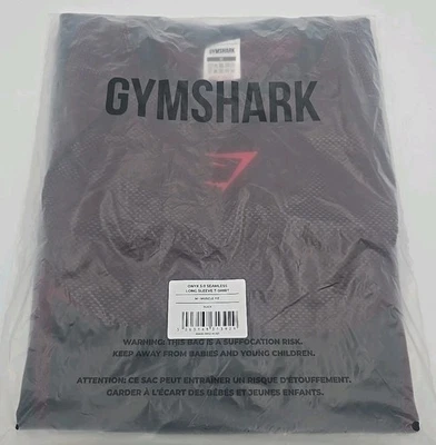 Gymshark Onyx 5.0 Seamless Long Sleeve T-Shirt Black/Carmine Red Size M IN HAND - Image 1 of 4