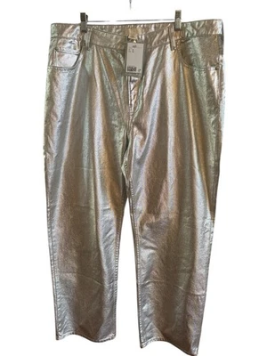 Pantalones de algodón para mujer H&M plateados brillantes metálicos talla 18 nuevos con etiquetas Foto 1 de 4