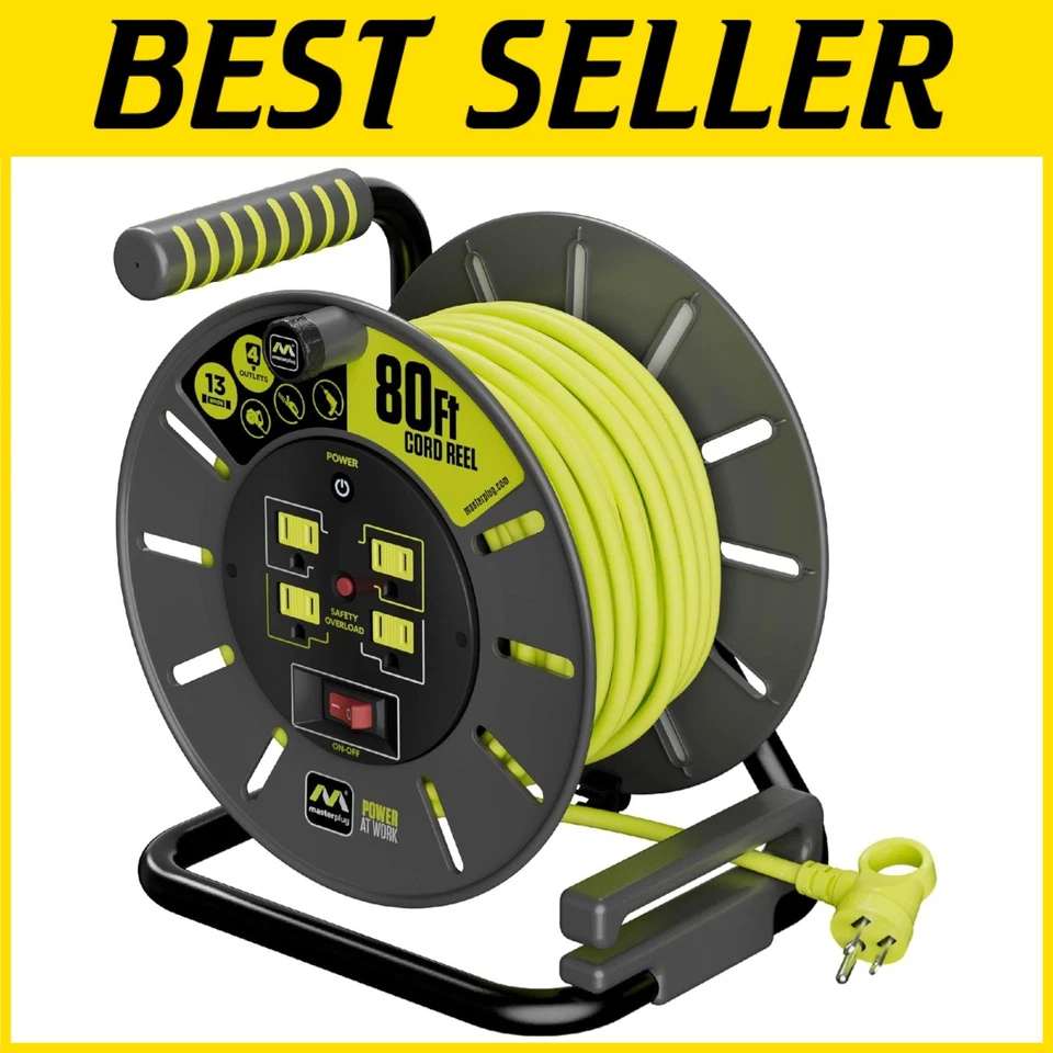 Retractable Extension Cord Reel with 4 Grounded Outlets - Image 1 of 4