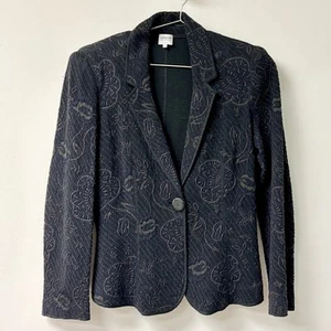 Armani Collezioni Embroidered Floral Single Breasted Work Blazer Black Women's 8 - Picture 1 of 4