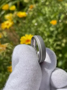 Dome Profile Titanium Band, Solid Sterling Silver Pinstripe, Sandblasted Finish - Picture 1 of 6