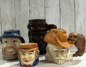 VTG Lot 4 Toby Jug Style Ceramic Mug Hand painted Mugs Pottery 70s Buffalo Bill - Picture 1 of 24