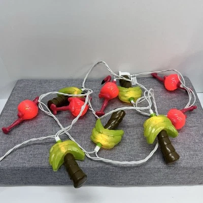 Blow Mold String Lights Flamingos Palm Trees 10 Lights Beach Ocean Tiki Tropical - Image 1 of 4
