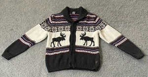 Janie & Jack Moose Shawl Cardigan Boys Sz 6 Fair Isle Black White Knit Classic - Picture 1 of 10