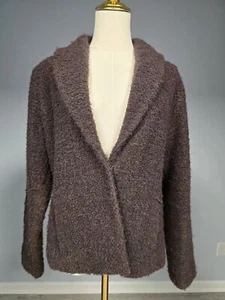 Eileen Fisher Boucle Wool Pile Teddy Coat With Shawl Collar SIZE Small D240020 - Picture 1 of 11