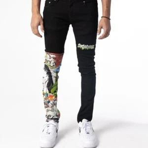 SUGARHILL HELL ON EARTH DENIM 28x31 Anime Goth Graffiti Streetwear Grafik Art - Bild 1 von 13