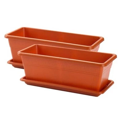2 x 40cm Trough Plant Pot with Saucer Flower Herb Window Long Plastic Planter - Image 1 of 2