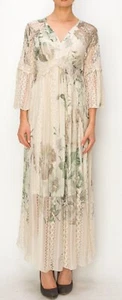 ORIGAMI all LACE lined  BOHEMIAN WESTERN Maxi Dress SM-3X ROSE shabby chic MINT - Picture 1 of 6