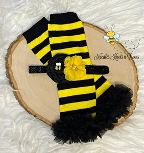 Baby Toddler Bumblebee Headband & Ruffled Leg Warmer Set - Picture 1 of 3