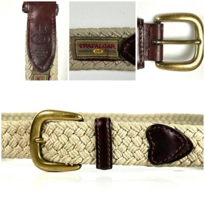 Trafalgar Cinturón Hombre Tejido Elástico Algodón Cuero Cinturón MEDIANO Hecho en EE. UU. Beige Foto 1 de 4