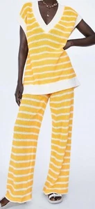 NEW Zara co-ord set knit top and wide leg pants women's size M mustard stripe - Picture 1 of 20