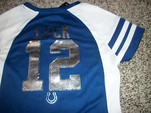 ANDREW LUCK New NWT Womens SMALL Jersey Majestic Fan Fashion Sequin Blue Colts - Picture 1 of 4