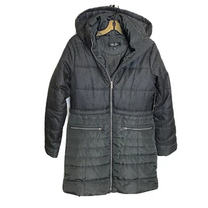 New MO-KA Mixed-Media Hooded Puffer Jacket Small Womens Gray Winter Outerwear - Picture 1 of 8