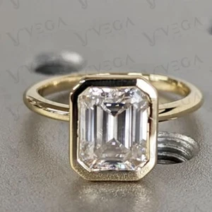 2.87Carat Emerald Cut Lab Diamond Engagement Ring Solitaire 14K Yellow Gold Over - Picture 1 of 17