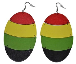 Pendientes de madera de aro colgante rasta para mujer con óvalo plateado de 3,75" de largo - Imagen 1 de 1
