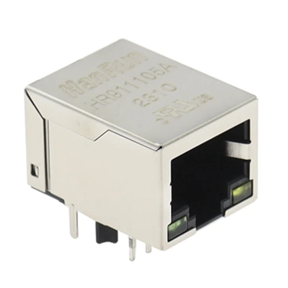 RJ-45 CONNETTORE ETHERNET PRESA FEMMINA 12 PIN 90 GRADI CON LED 8P8C - HR911105A - Immagine 1 di 4