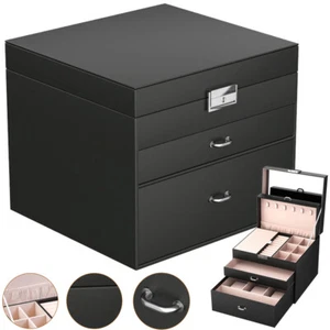 3 Schichten Schmuckkasten Schmuckkoffer Schmuckkästchen Aufbewahrungsbox Schwarz - Bild 1 von 7