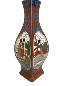 Antique ORIENTAL CLOISONNE VASE WITH WOMEN IN KIMONO DRESSES BEAUTIFUL MOTIFS - Picture 1 of 11