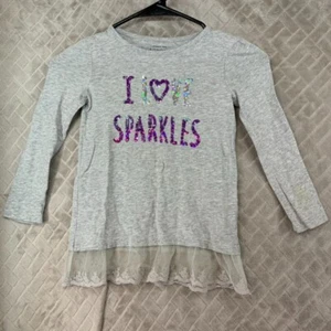Sonoma Girls 5 T Shirt Gray Long Sleeve Sparkles Ruffle Lace Heart - Picture 1 of 16