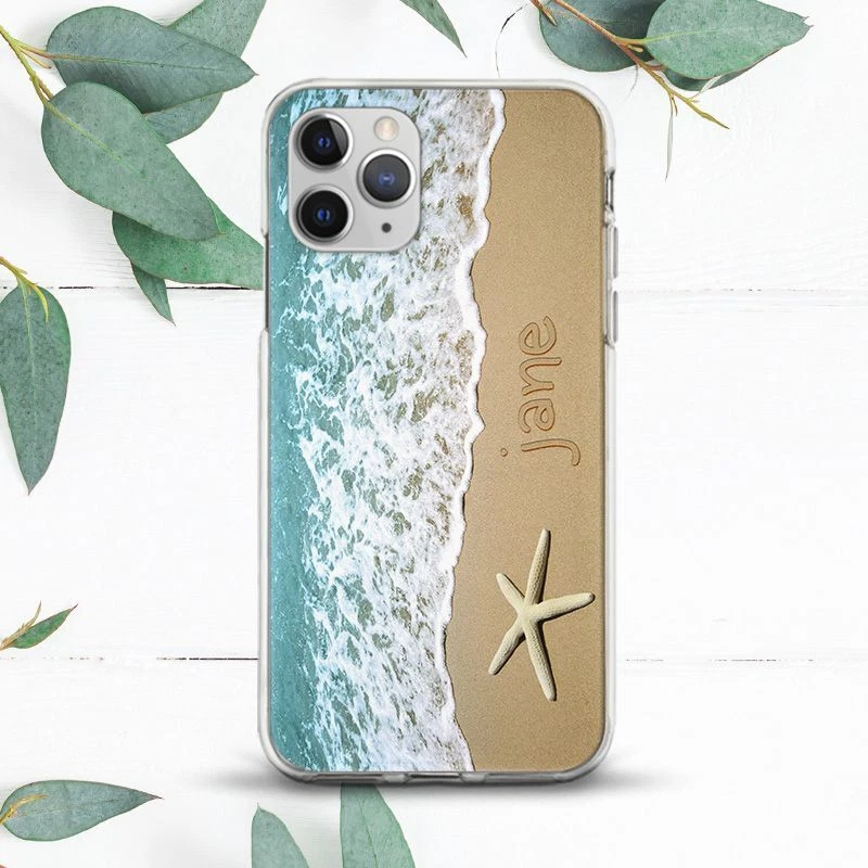 Custom Name Sand Ocean Beach Case For iPhone 7 8 X SE 11 12 13 14 15 Pro Max XR - Image 1 of 1