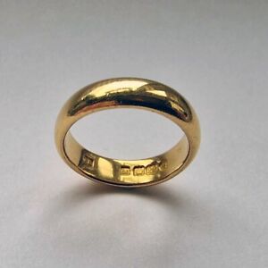 Antique 1902 22ct Yellow Gold D Shape 4,5mm Plain Wedding Ring Second Hand sizeM