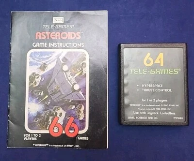 VINTAGE 1979 ATARI SEARS ASTEROIDS GAME CARTRIDGE w/ BOOKLET - Image 1 of 3