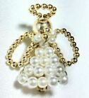 Vintage White & Gold Bead Heavenly Angel Brooch Pin Round Wings Halo Hand Made