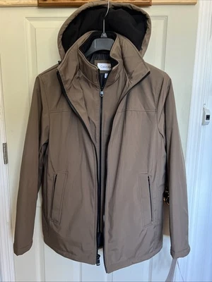 Calvin Klein Men's  Hooded Stretch Full-Zip Fleece Bib Coat Jacket M Dark Tan - Image 1 of 4
