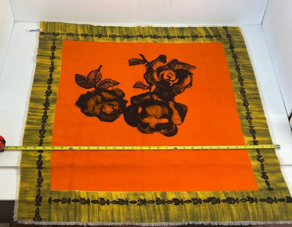 Cachecol de lã francês vintage famoso Barr Co St Louis floral laranja verde 34” quadrado - Imagem 1 de 3
