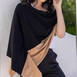 ZESTT CASHMERE AND COTTON LUXE TRAVEL SCARF BLACK AND CAMEL NWOT - Picture 1 of 10
