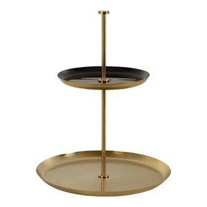 Laranya Modern Two Tier Tray; 12 x 12 x 15; Black and Gold; Decorative Round ... - Picture 1 of 9
