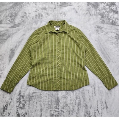 Top Columbia para mujer L verde a rayas mezcla de algodón manga larga abotonada informal Foto 1 de 4