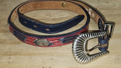 Nocona Women's Western Leather Belt Buckle Medallions Texas Made Sz 28 concho - Image 1 of 4