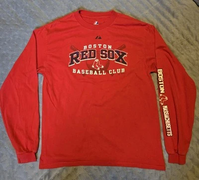 Majestic 波士顿红袜队棒球迷长袖红色运动衫青少年 XL — 第 1/4 张图片