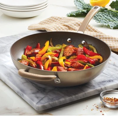 Антипригарная большая плита Circulon с вспомогательной ручкой и крышкой, 12 дюймов, бронза. Новый - Изображение 1 из 4