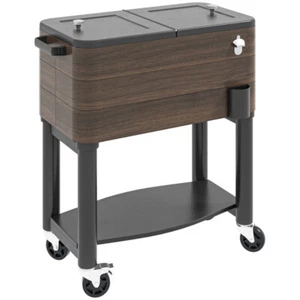 Outdoor Party Cooler Cart Holds 60 Quart of Drinks or Beverages Brown Black - Picture 1 of 7