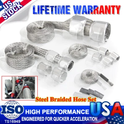 BRAIDED STAINLESS STEEL VACUUM/FUEL/RADIATOR/OIL LINE DRESS-UP HOSE COVER SILVER - Image 1 of 4