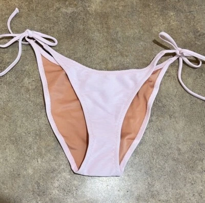 NWT J.CREW Ribbed Curved Waist Cheeky String Bikini Bottom Light Pink Size Small - Image 1 of 4