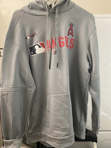 LOS ANGELES Anaheim ANGELS Baseball MAJESTIC Hoodie LARGE Sweatshirt Gray MLB Cover