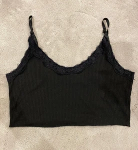 Shein Ladies Black Stripe Cropped Vest Top Size Small - Picture 1 of 9
