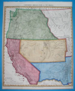 1851 ORIGINAL MAP United States CALIFORNIA ARIZONA UTAH WASHINGTON NEVADA OREGON - Picture 1 of 12