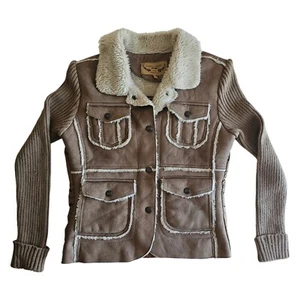 Vintage Y2K Marcelle Renee hellbraune Wildlederjacke mit Knopfleiste Junior Größe Large - Bild 1 von 16