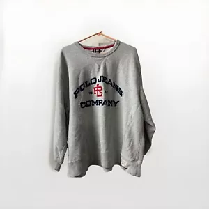 Polo Jeans Company Sweatshirt Mens 2XL Grey Pullover Spellout Logo Signature Y2K - Picture 1 of 15